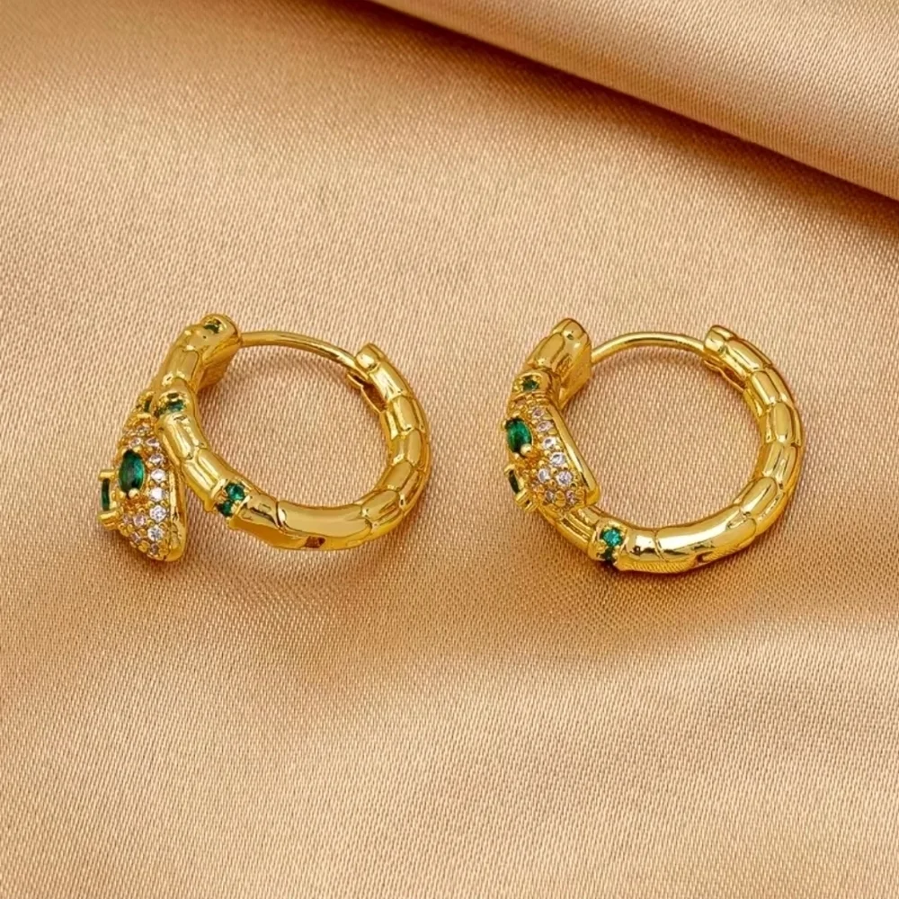 Elegant Gold Hoop Earrings with Green Accents